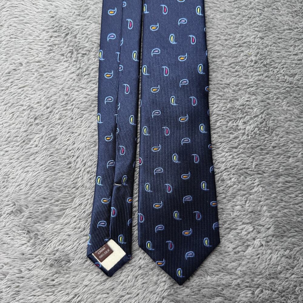 Hickey Freeman Pure Silk Tie Blue Teardrop Paisley Preppy Designer